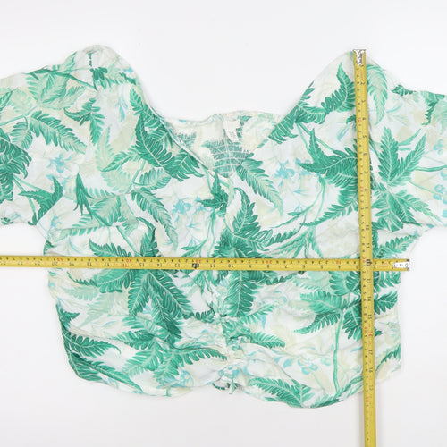 H&M Women's Green Tropical Off Shoulder Cropped Blouse Size 18