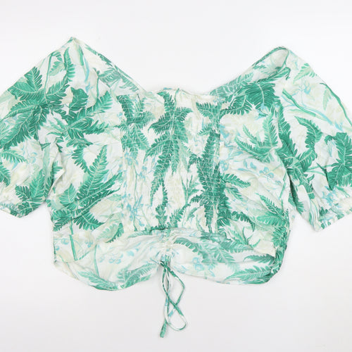 H&M Women's Green Tropical Off Shoulder Cropped Blouse Size 18