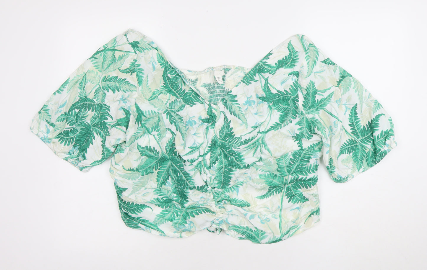H&M Women's Green Tropical Off Shoulder Cropped Blouse Size 18