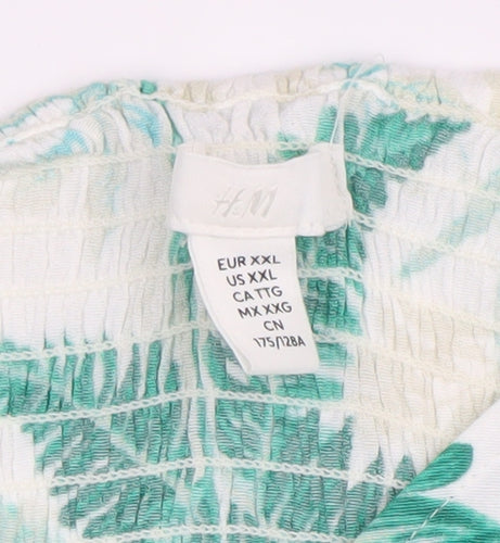 H&M Women's Green Tropical Off Shoulder Cropped Blouse Size 18