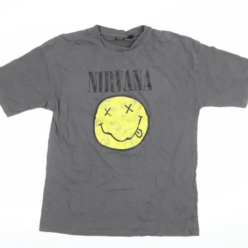 Nirvana Women's Grey XS Graphic Rock Music Cotton T-Shirt