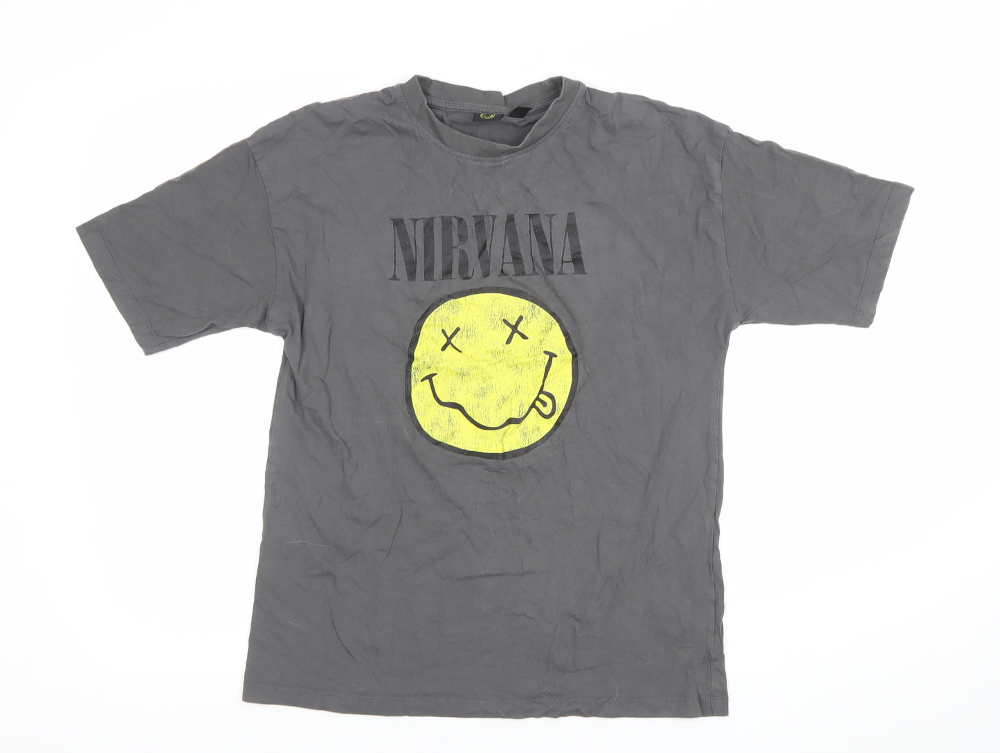 Nirvana Women's Grey XS Graphic Rock Music Cotton T-Shirt