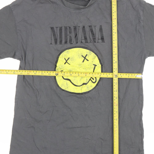 Nirvana Women's Grey XS Graphic Rock Music Cotton T-Shirt