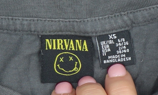 Nirvana Women's Grey XS Graphic Rock Music Cotton T-Shirt