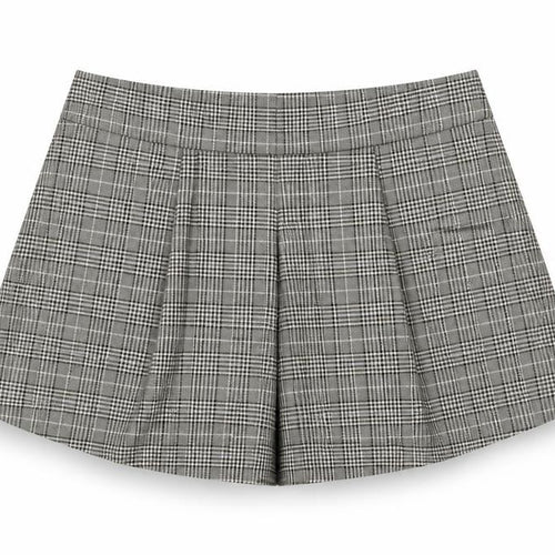 Zara Woman Grey Check Pleated Chino Shorts Size L