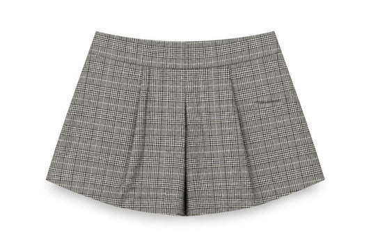 Zara Woman Grey Check Pleated Chino Shorts Size L