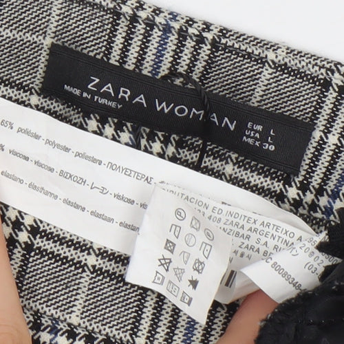 Zara Woman Grey Check Pleated Chino Shorts Size L