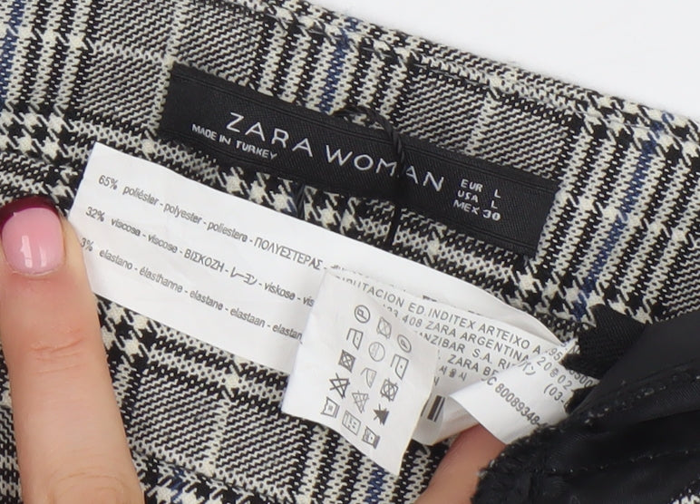 Zara Woman Grey Check Pleated Chino Shorts Size L