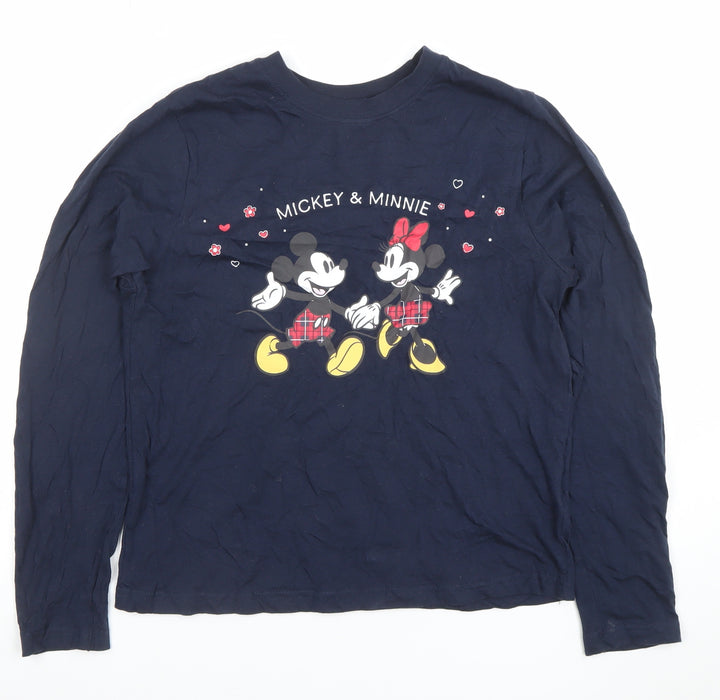 Disney Women’s Blue Long Sleeve Mickey & Minnie Cotton T-Shirt XS