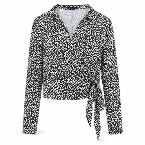 PrettyLittleThing Womens Black Animal Print Wrap Blouse UK 8