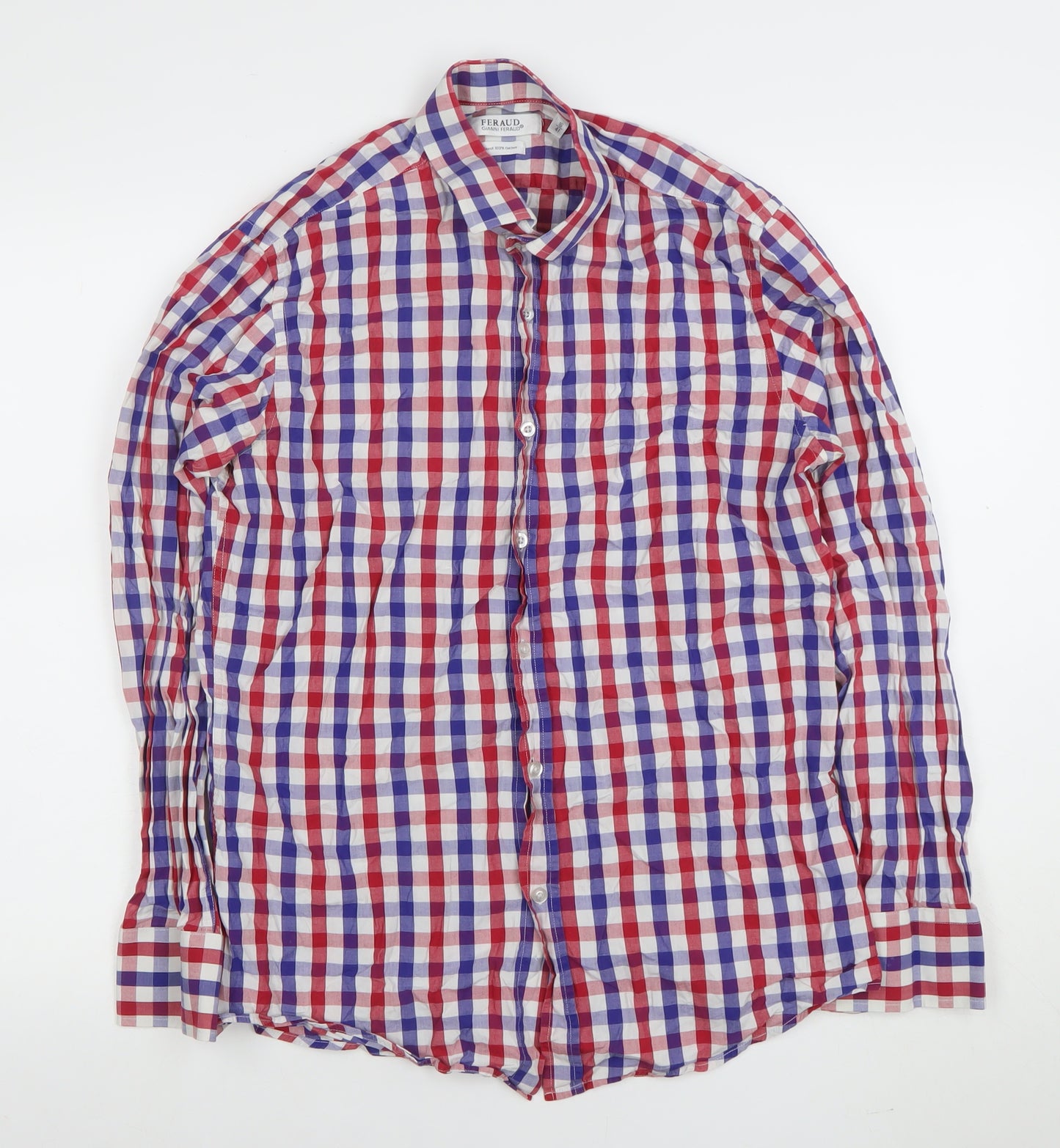 Gianni Feraud Men's Multicoloured Check Cotton Long Sleeve Shirt Size 16