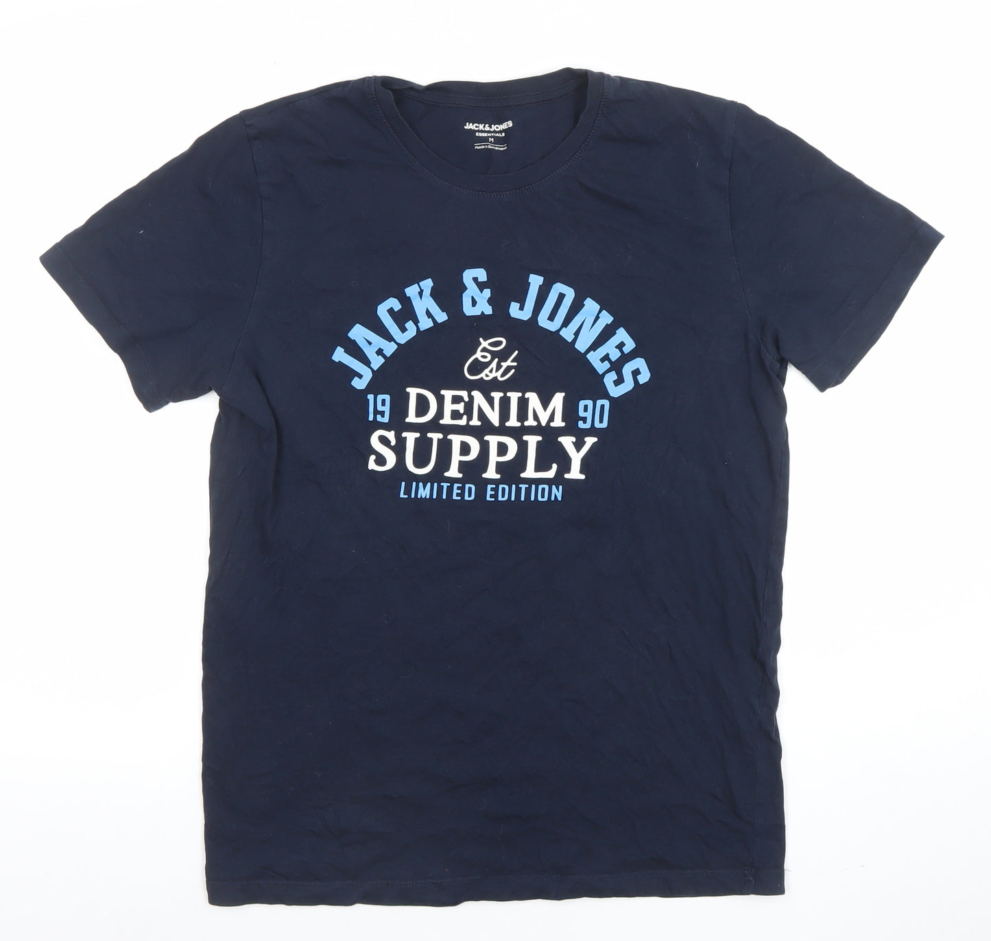 Jack & Jones Men's Blue Graphic Print Crew Neck T-Shirt Size M