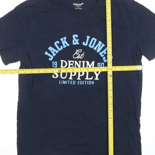Jack & Jones Men's Blue Graphic Print Crew Neck T-Shirt Size M