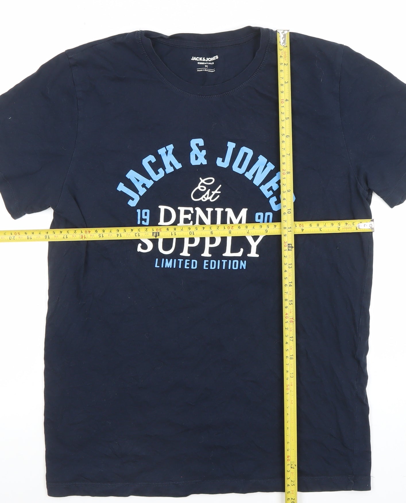 Jack & Jones Men's Blue Graphic Print Crew Neck T-Shirt Size M