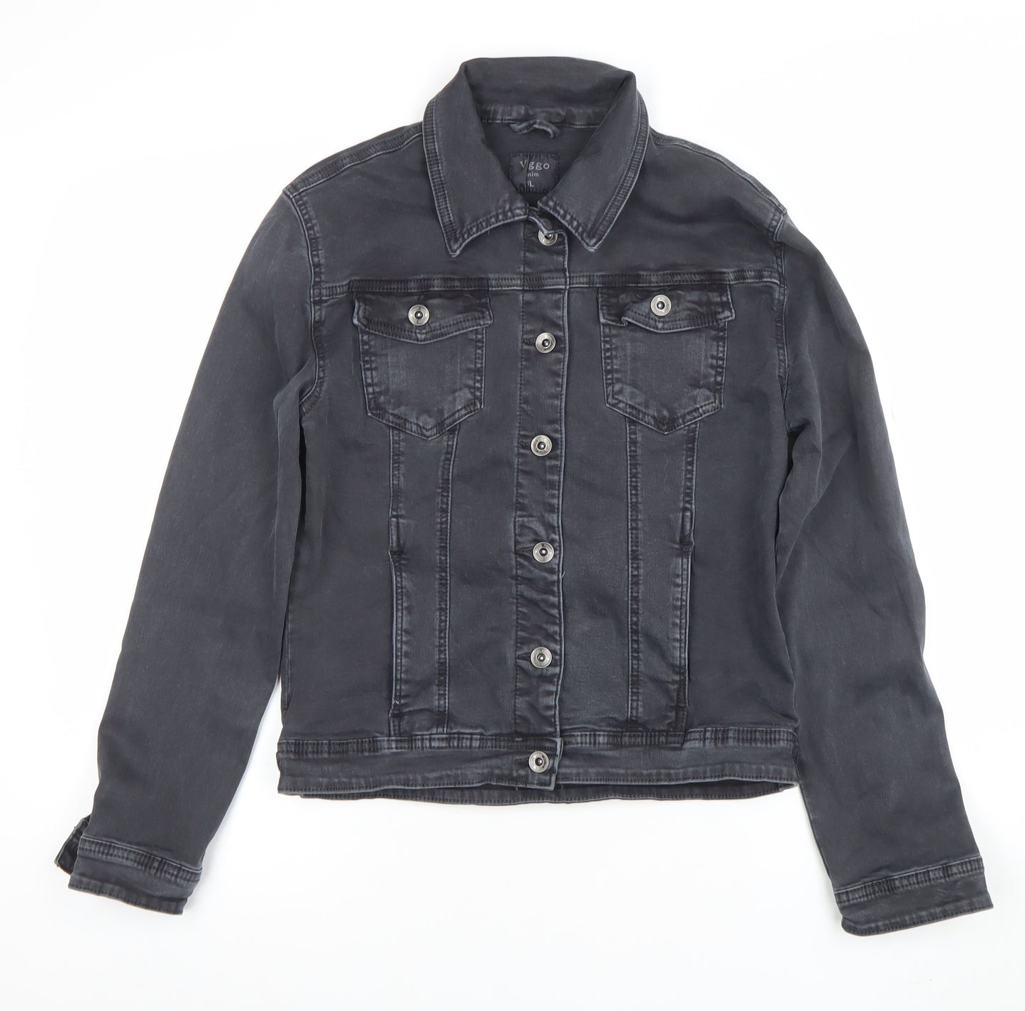 Voggo Women Black Denim Cotton Jacket XL Classic Casual