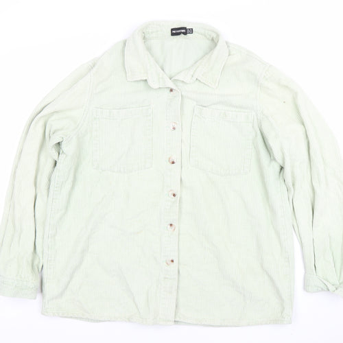 PrettyLittleThing Women Green Corduroy Shirt Jacket Size 10 Cotton