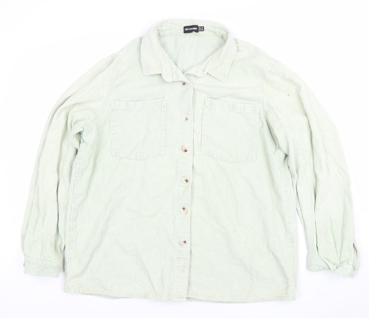 PrettyLittleThing Women Green Corduroy Shirt Jacket Size 10 Cotton