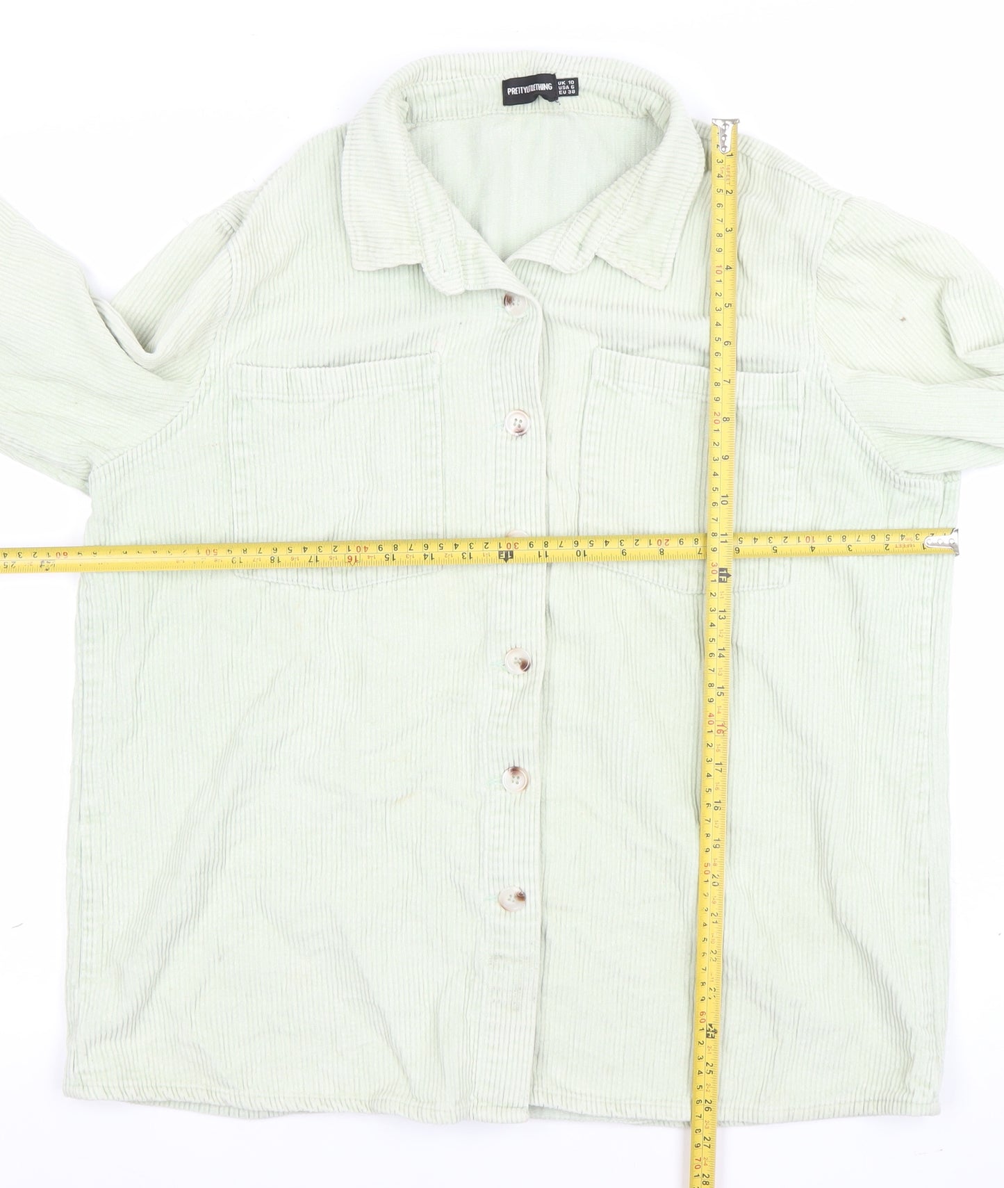 PrettyLittleThing Women Green Corduroy Shirt Jacket Size 10 Cotton