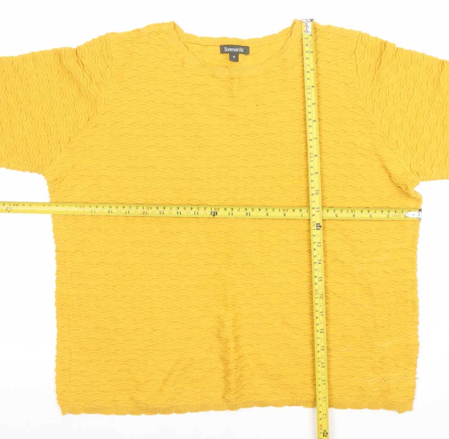 Bonmarché Women’s Yellow Crew Neck Cotton Textured Jumper Size 16