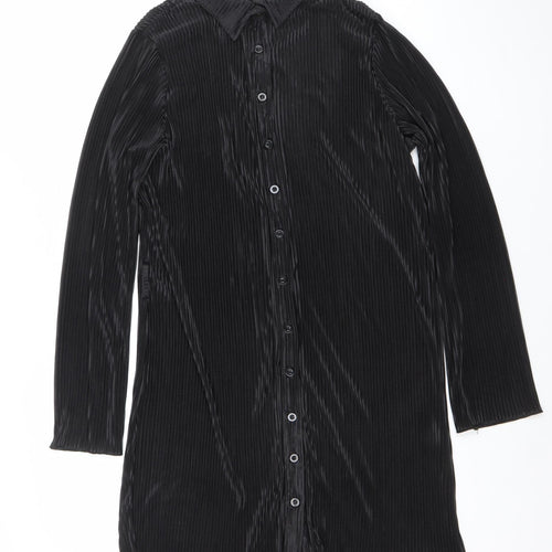 LYANER Women Black M Collared Long Sleeve Shirt Dress