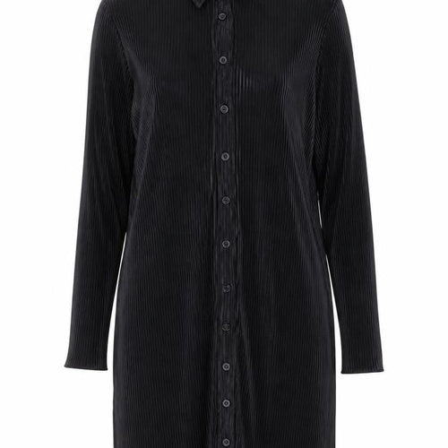 LYANER Women Black M Collared Long Sleeve Shirt Dress