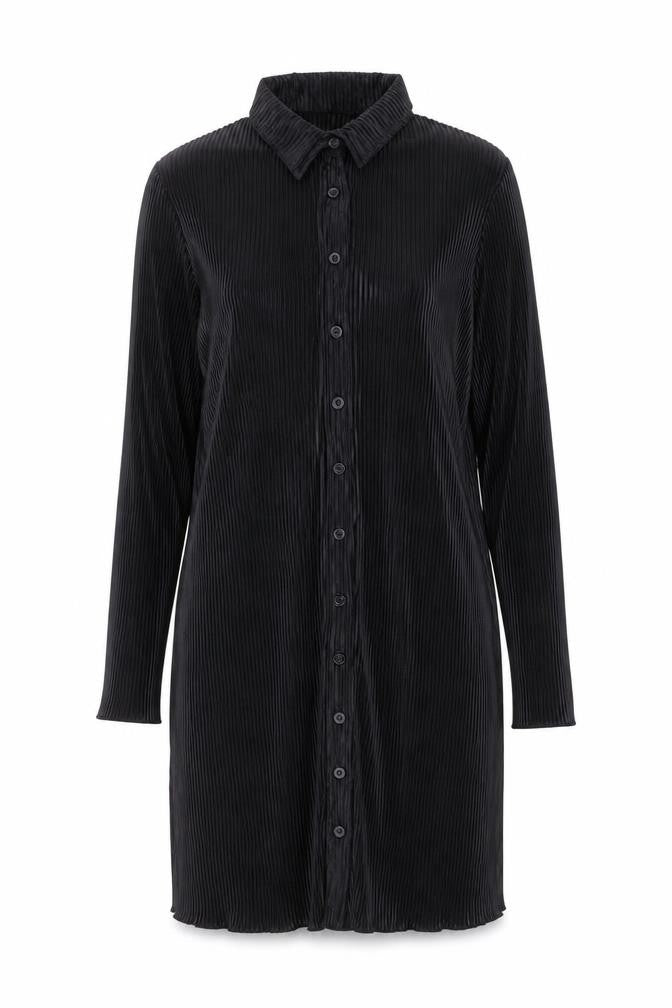 LYANER Women Black M Collared Long Sleeve Shirt Dress