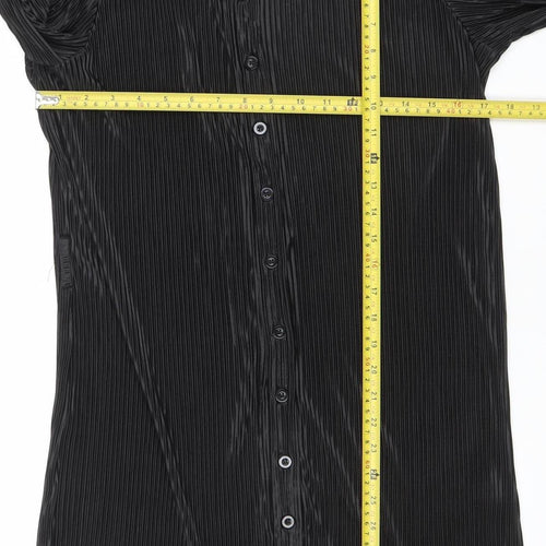 LYANER Women Black M Collared Long Sleeve Shirt Dress