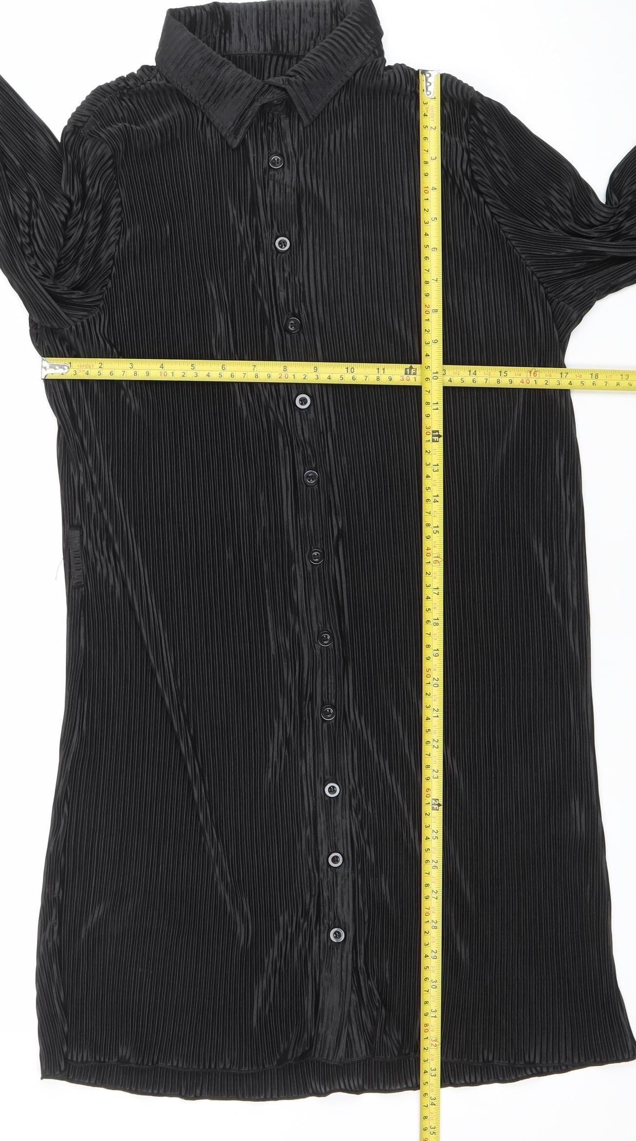 LYANER Women Black M Collared Long Sleeve Shirt Dress