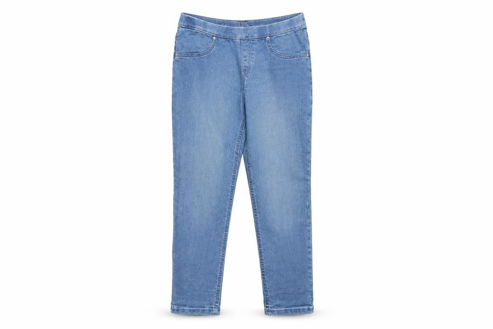 Front view of H&M Women's Blue, size 8, Mid Rise Stretch Denim Jeggings