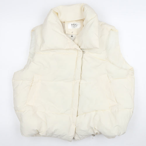 DYG Women Ivory XL Puffer Waistcoat Sleeveless Quilted Zip Gilet