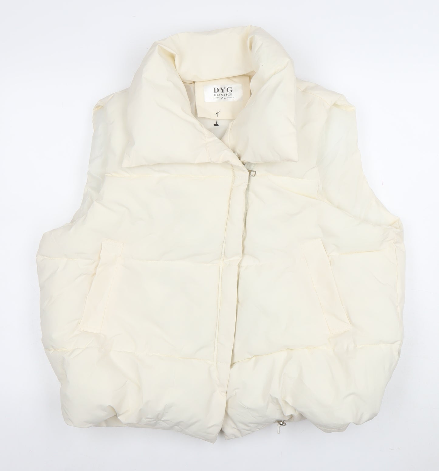DYG Women Ivory XL Puffer Waistcoat Sleeveless Quilted Zip Gilet