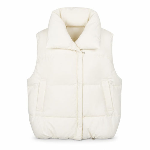 DYG Women Ivory XL Puffer Waistcoat Sleeveless Quilted Zip Gilet
