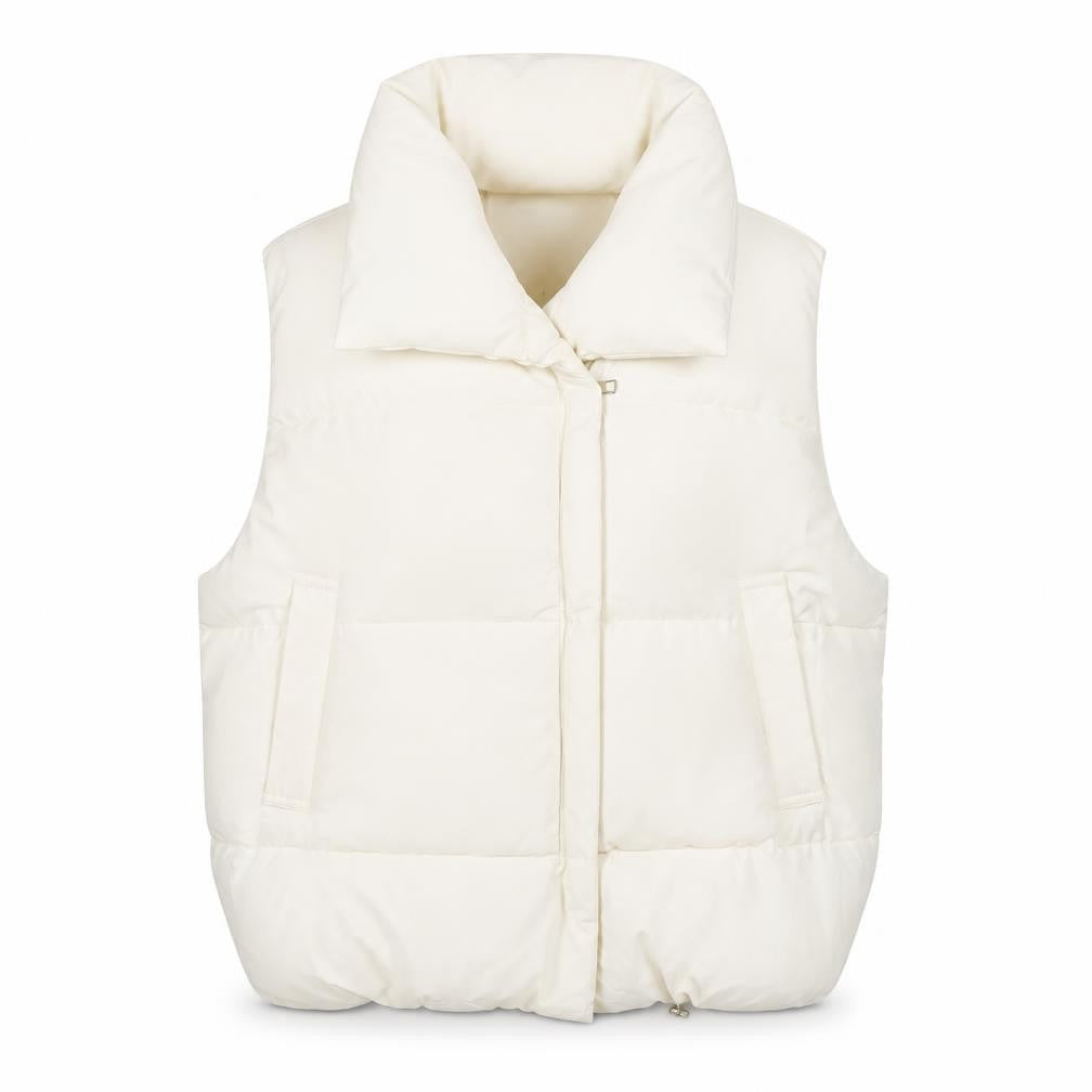 DYG Women Ivory XL Puffer Waistcoat Sleeveless Quilted Zip Gilet