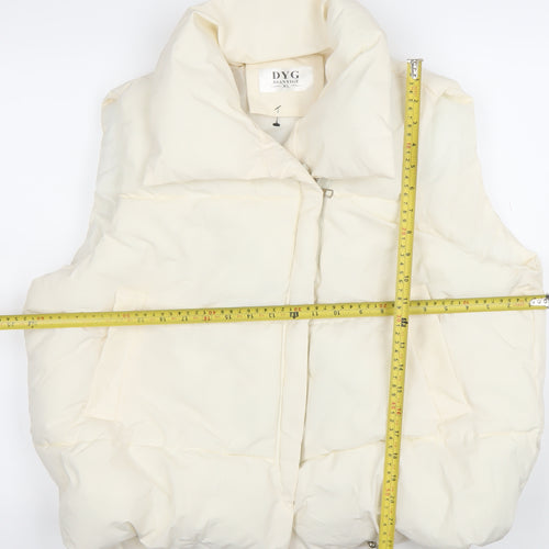 DYG Women Ivory XL Puffer Waistcoat Sleeveless Quilted Zip Gilet