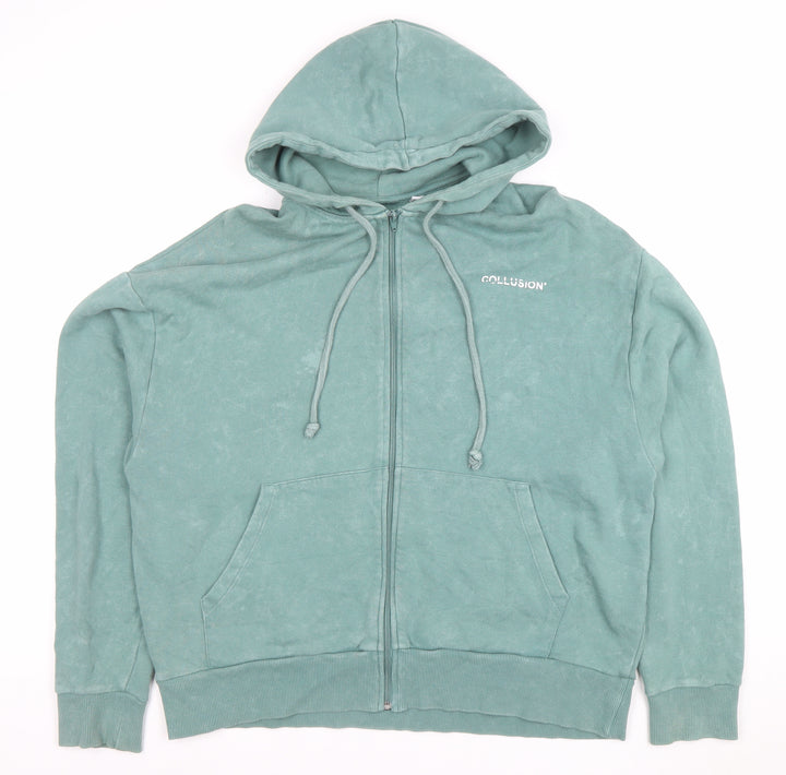 Collusion Men's Green Full Zip Hoodie Size S Casual Cotton Blend