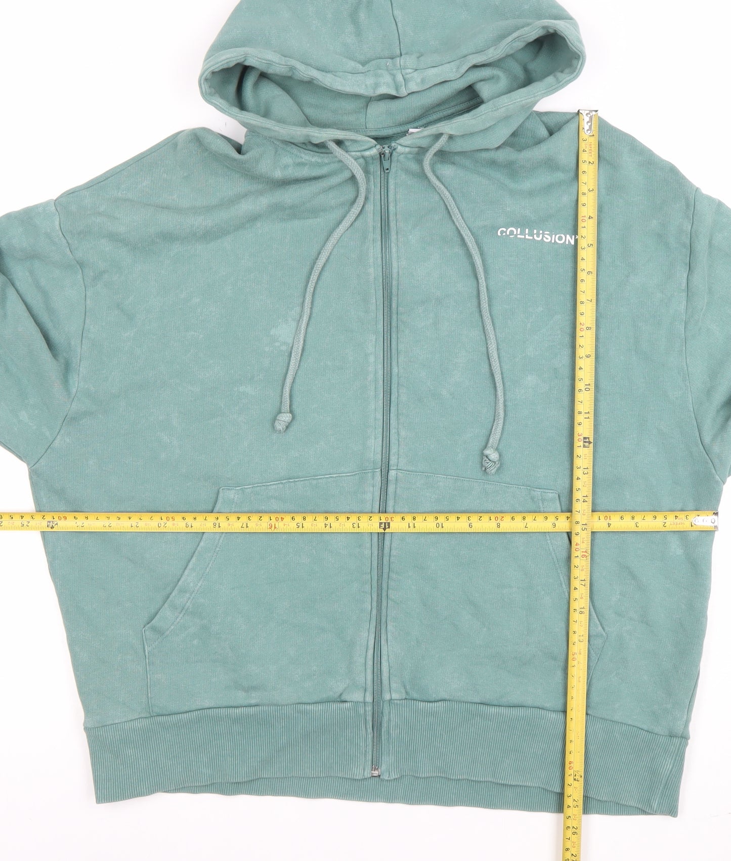 Collusion Men's Green Full Zip Hoodie Size S Casual Cotton Blend