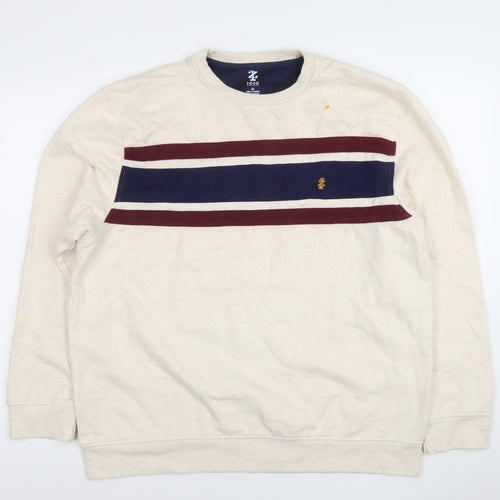 IZOD Men's Beige XL Crew Neck Striped Sweatshirt Classic Pullover