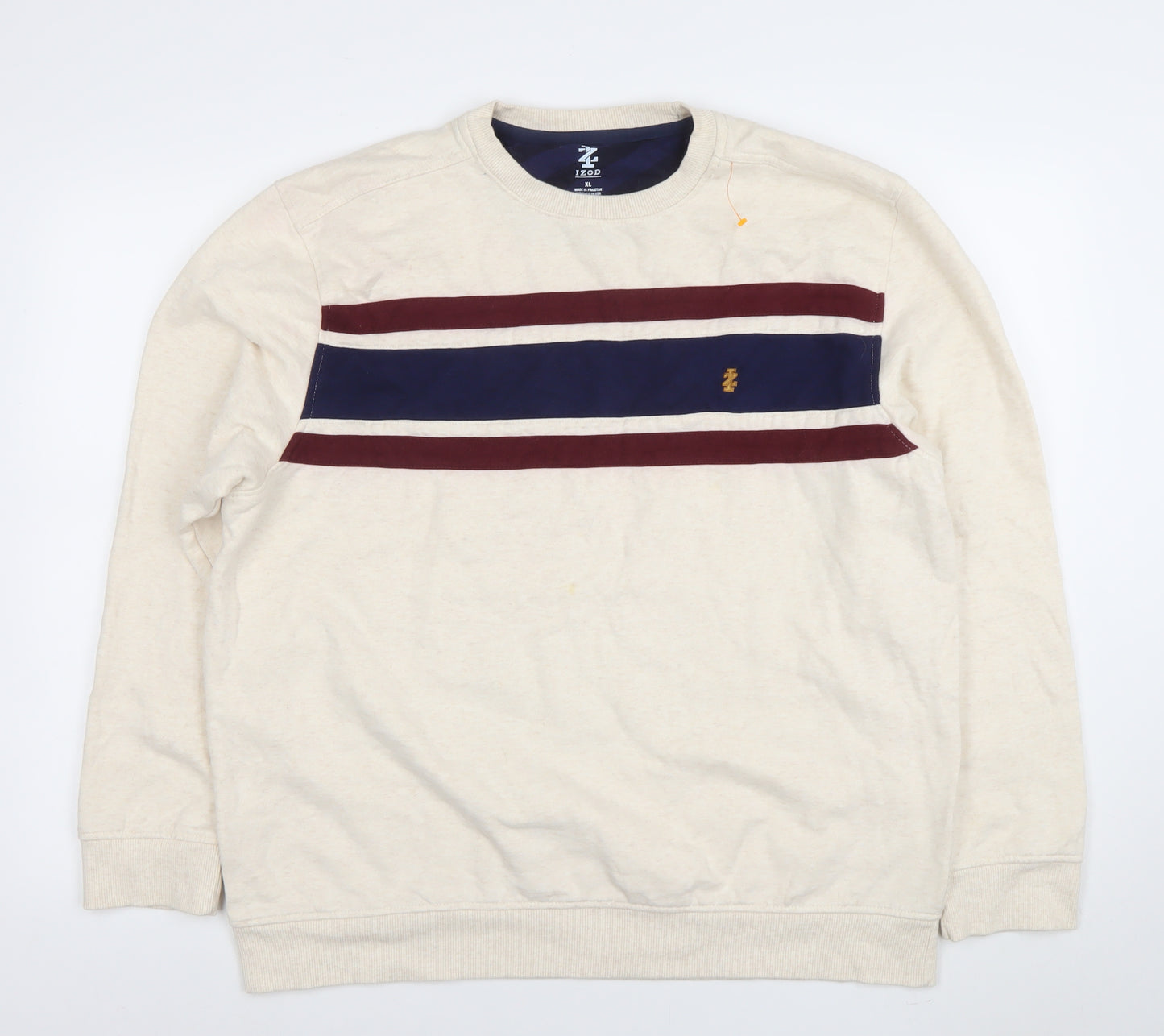 IZOD Men's Beige XL Crew Neck Striped Sweatshirt Classic Pullover