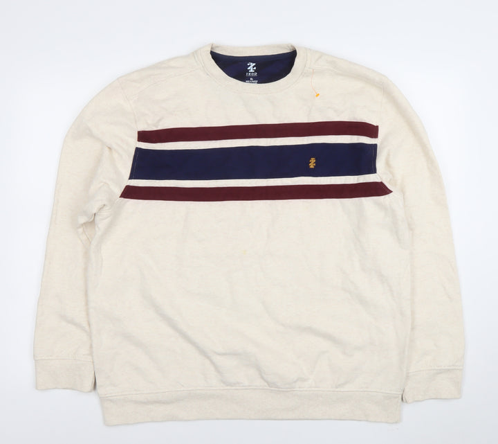 IZOD Men's Beige XL Crew Neck Striped Sweatshirt Classic Pullover