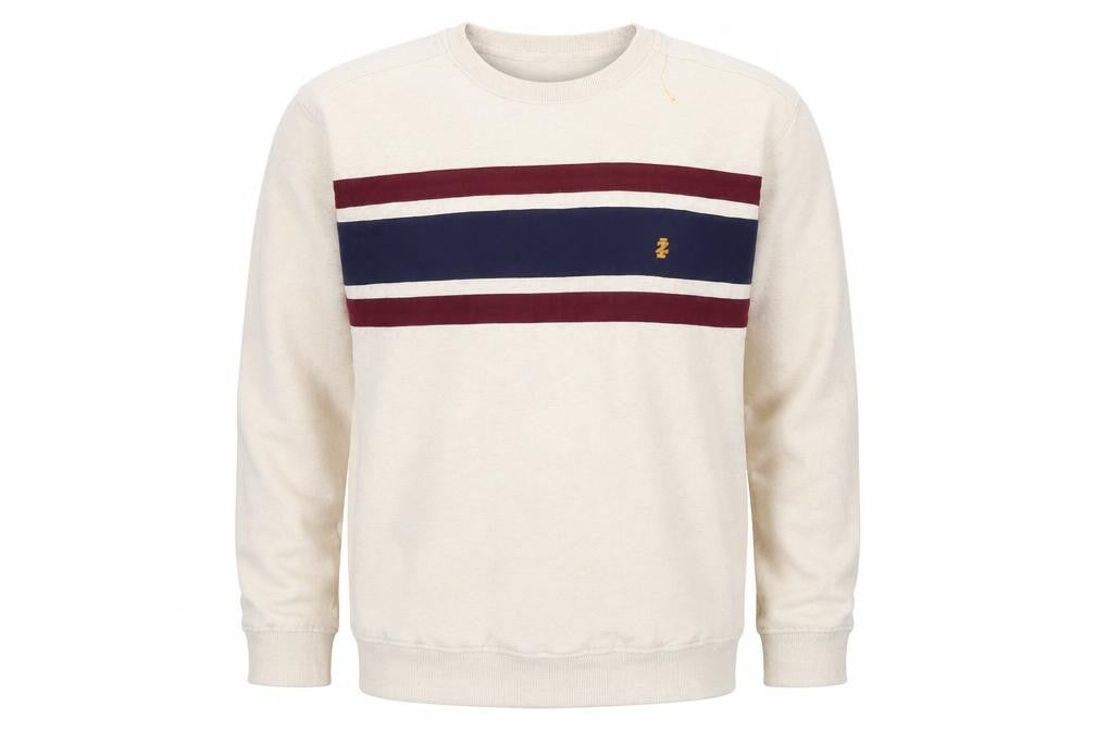 Front view of IZOD Men's Beige XL Crew Neck Striped Sweatshirt Classic Pullover