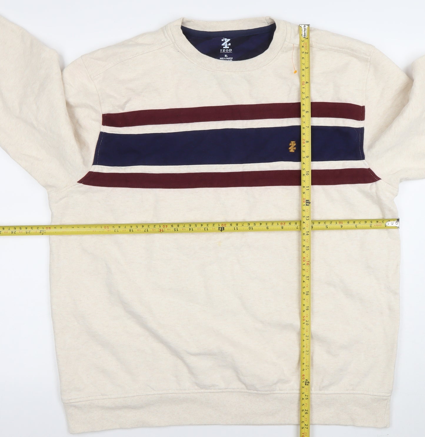 IZOD Men's Beige XL Crew Neck Striped Sweatshirt Classic Pullover