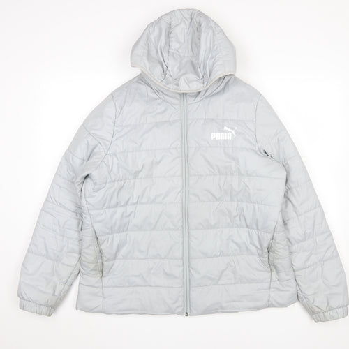 Puma Womens Grey Hooded Puffer Jacket Size 14 Lined Lightweight