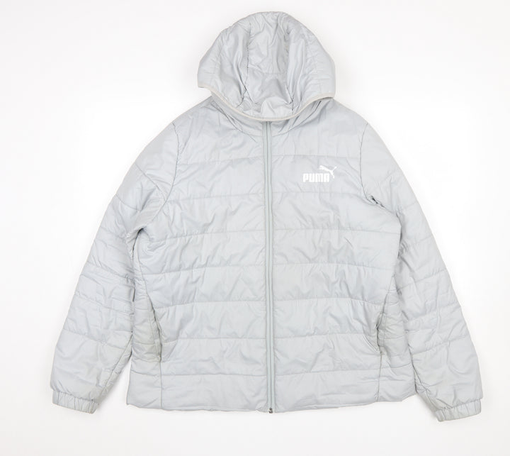 Puma Womens Grey Hooded Puffer Jacket Size 14 Lined Lightweight