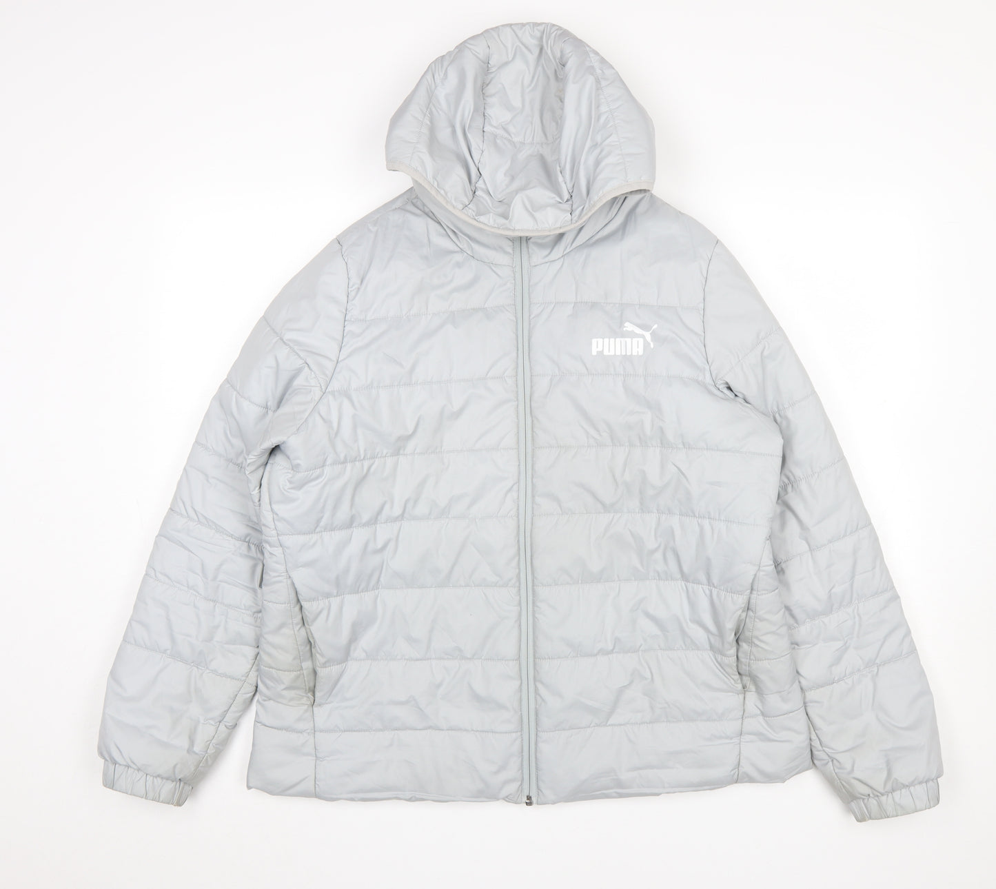Puma Womens Grey Hooded Puffer Jacket Size 14 Lined Lightweight