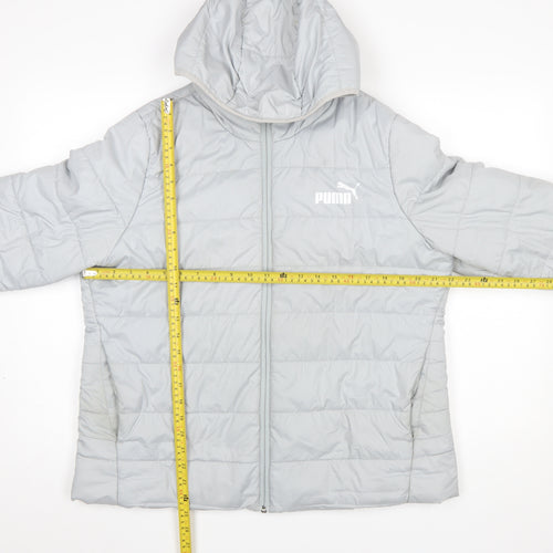 Puma Womens Grey Hooded Puffer Jacket Size 14 Lined Lightweight