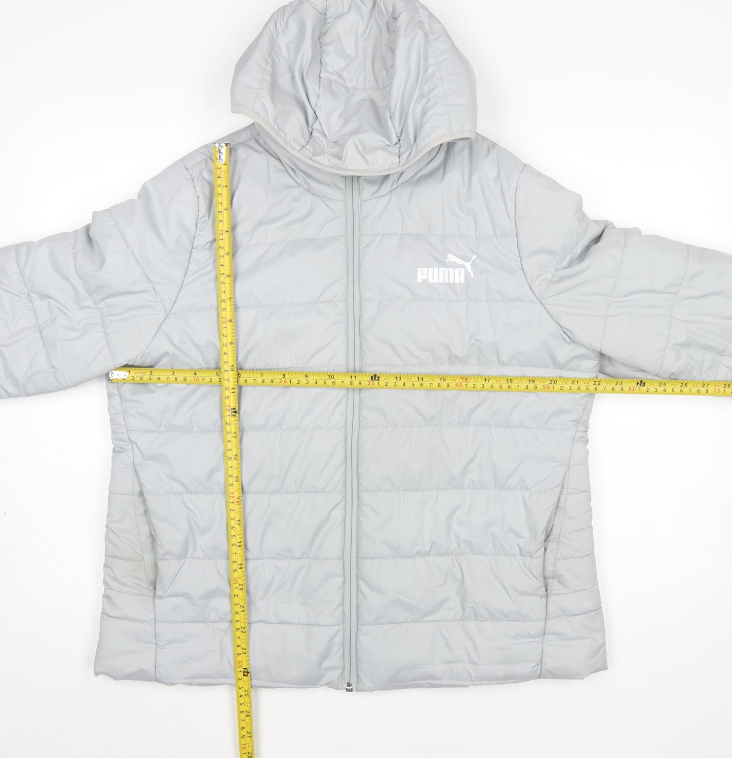 Puma Womens Grey Hooded Puffer Jacket Size 14 Lined Lightweight