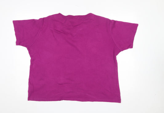 EWM Women’s Purple Embroidered Cotton V-Neck T-Shirt Size L 18-20