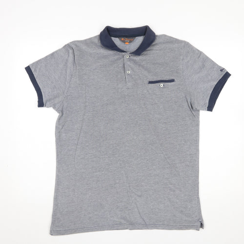 Ben Sherman Men's Grey Cotton Short Sleeve Polo Shirt Size L