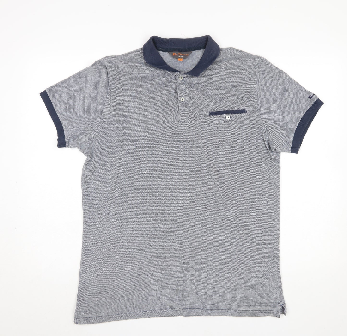 Ben Sherman Men's Grey Cotton Short Sleeve Polo Shirt Size L