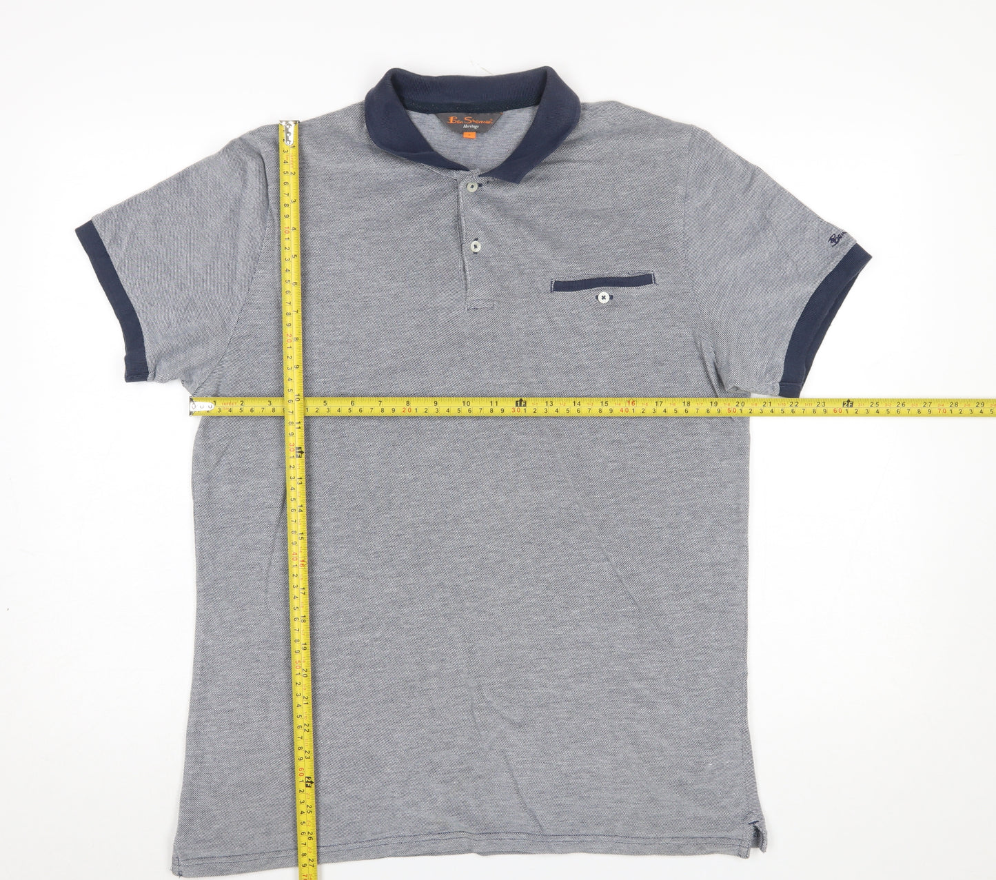Ben Sherman Men's Grey Cotton Short Sleeve Polo Shirt Size L